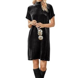 Eileen Fisher Womens Gray Velvet Mock Neck Knee Length Tie at Back Dress Size SP